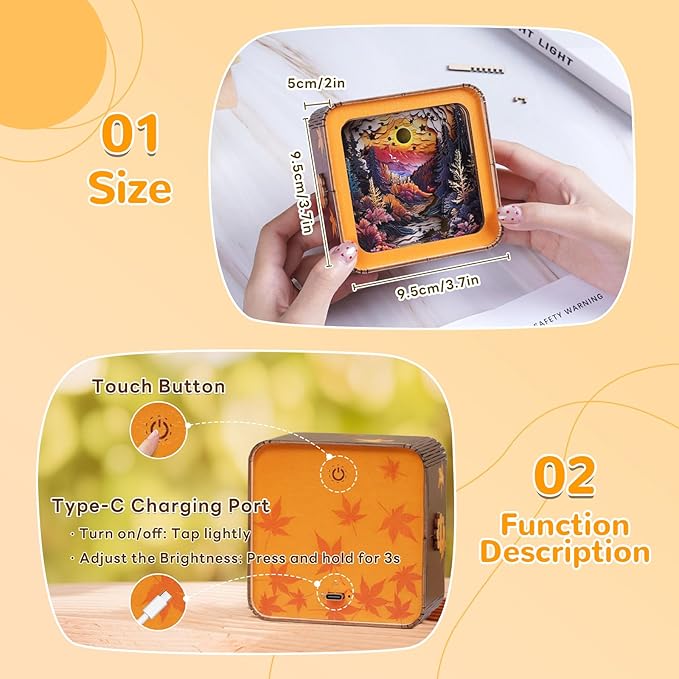 3D Wooden Puzzle Night Light, Sunset Maple Forest DIY Puzzles for Adults, Eye Care Night Light with Touchable Switch, Personalized Gifts for Family Friend DIY Puzzle Lover