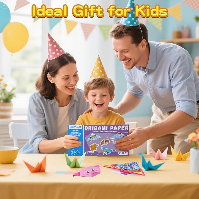 158 Sheets Origami Paper Kit for Kids Ages 5-8 8-12 with Guiding Book DIY Art and Crafts Supplies Kits for Girls and Boys Square Easy Fold Paper Travel Activities Birthday Christmas Gifts