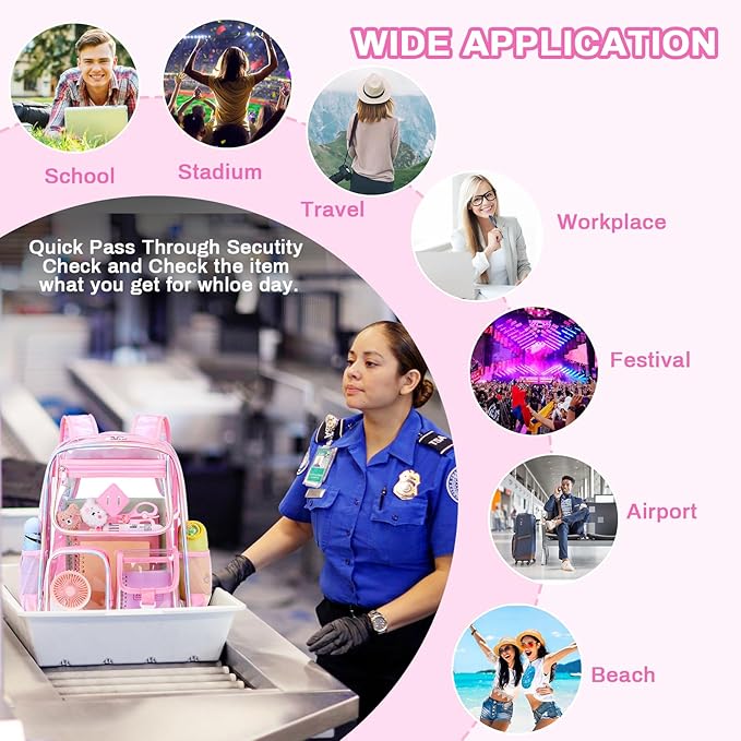 Clear Backpack for School,Heavy Duty PVC Transparent Bookbag for Girls Stadium Approved See Through Backpack