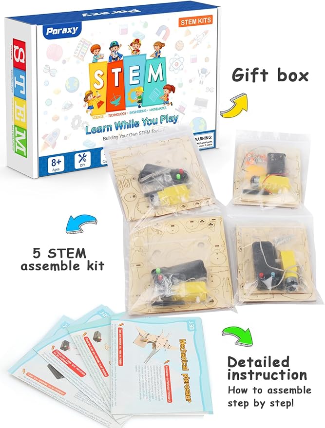 Poraxy 4 Pack Dinosaur Toys for Kids 8-12, STEM Kits, Toys for Ages 8-13, Wooden 3D Puzzle, Educational Science Building Projects Crafts, Birthday Gifts for Boys Girls 7 8 9 10 11 12 13 Years Old