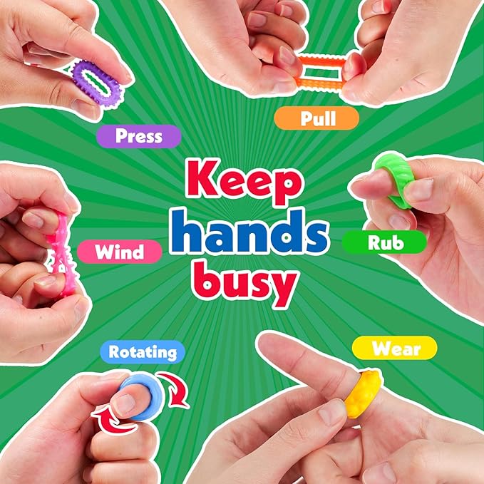 Fidget Toys Sensory Rings for Kids: 50 Pack Textured Fidget Rings Bulk - Sensory Toys for Autism Calming - Quiet Classroom Prizes Treasure Box Stocking Stuffers