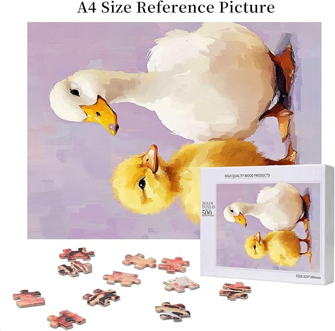 500 Piece Wooden Jigsaw Puzzle for Adults,Adorable Chicks and Ducklings,Brain Training Challenge,Stress Relief Activity,Heartwarming Farmyard Artwork, Eco-Friendly Woodens Pieces