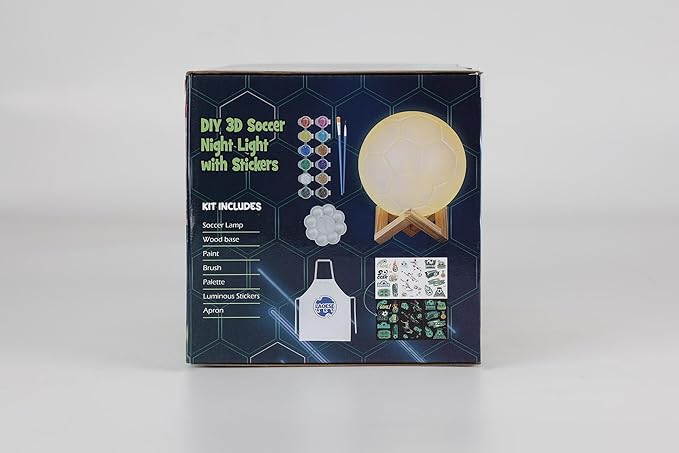 Paint Your Own Soccer Ball Lamp Kit, DIY 3D Night Light with Soccer Stickers & Wooden Stand, Art Supplies Creativity Arts & Crafts Kit for Kids, Birthday Gifts for Boys