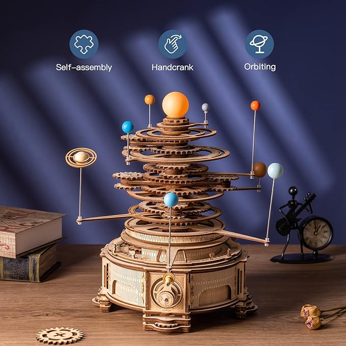 ROKR 3D Wooden Puzzles for Adults Huge Orrery Model - Toy Building Set Mechanical Puzzles 8 Orbiting Planets Unique Gifts for Boys/Girls