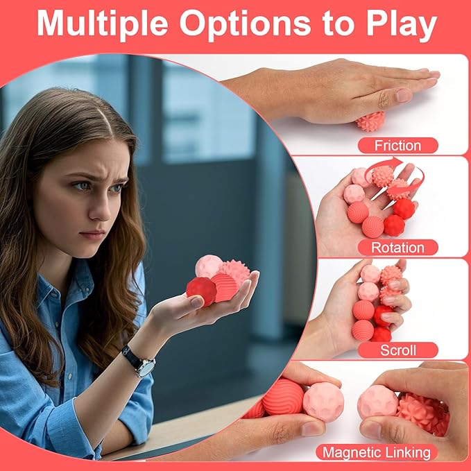 BUSOHA Silicone Magnetic Fidget Balls - 4 Pack Silicone Stress Relief Balls Stone for Adults Sensory Travel Toys for Calming,Stress,Autism and ADHD,Gifts for Kids Girls Boys,Red