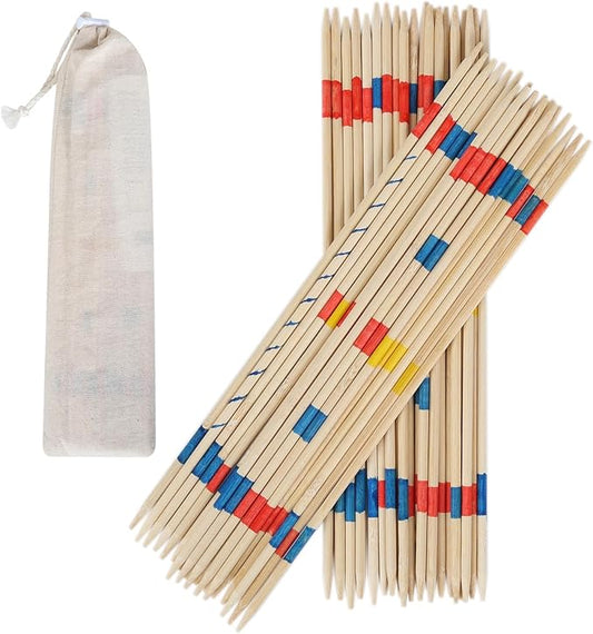 Bamboo Pick Up Sticks Game with 1 Cloth Bag, 41PCS 12 Inch Long, Fun Family Board Game for Adults and Kids