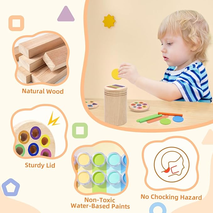 4 in 1 Montessori Toys for 2 3 4 Year Old, Wooden Color Sorting Toys for Toddlers 1-3, Preschool Learning Activities Fine Motor Matching Games, 18 Month Old Gifts for Kids Boys Girls