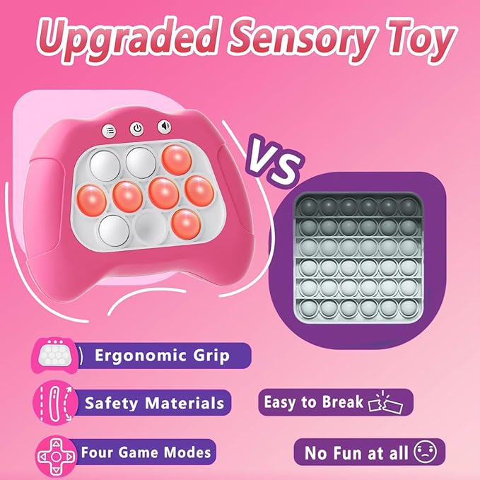 Pop Push Game Toy for Kids, Quick Fast Push Pop Puzzle Handheld Game Light up Fidget Toy 8-12, Bubble Sensory Toys Christmas Birthday Gifts for Kids Ages 3-12 (Pink)