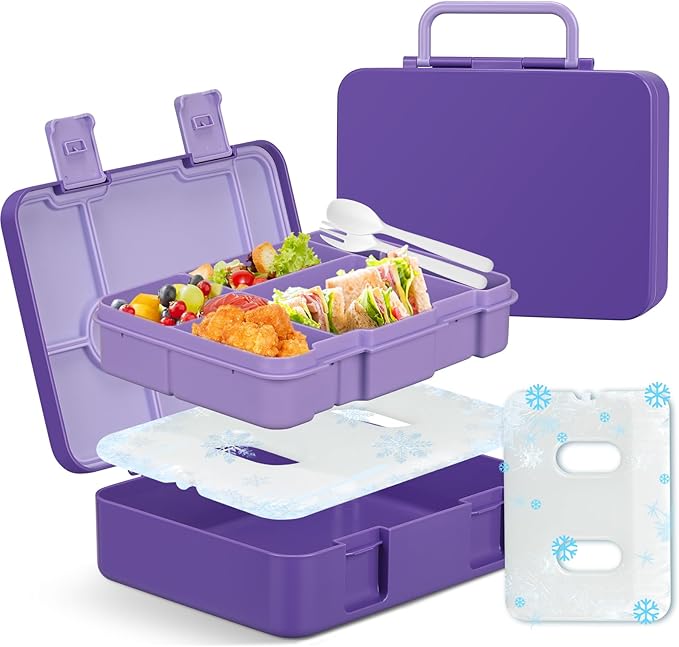 Chill Bento Lunch Box for Kids Adult with Ice Pack Keep Food Cold Fresh 5-Compartment Reusable Leak Proof Lunch Container for Girl Boy School Dishwasher & Freezer Safe