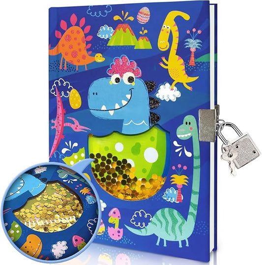 GINMLYDA Boys Diary with Lock for Kids, Dinosaur Diaries 7.1x5.3 160 Pages Boy Journal Secret Cute Notebook with Lock and Key for Little Kid Writing Drawing Gift for Pre school Age 6,8,12