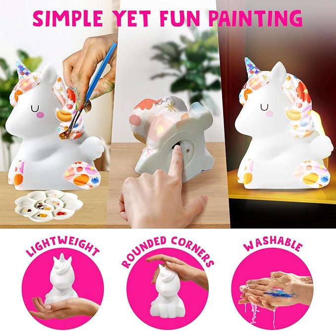 Goodyking Paint Your Own Unicorn Lamp Art Kit, DIY Night Light, Arts & Crafts, Painting Kit for Kids Ages 8-12, Art Supplies Birthday Party Holiday Unicorns Gift for Teens Girls Boys Age 3 4 5 6 7 8+