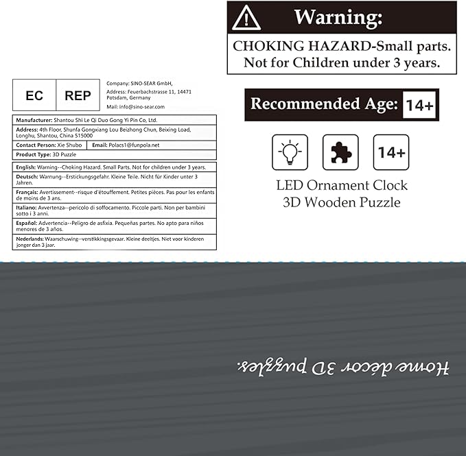 3D Wood Puzzle LED Tower Clock, 3D Puzzle Building Desktop Clock Model DIY Architectural Building Blocks (LED-TC01 Wood)