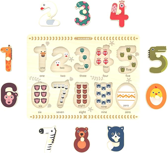 Puzzles for Toddlers 2-4, Wooden Puzzle for Toddlers, Wood Peg Puzzle for Preschool Kids, Number Learning Puzzles Baby Board Toys, 1 2 3 Shape Knob Puzzle for Girls Boys 18Months and Up