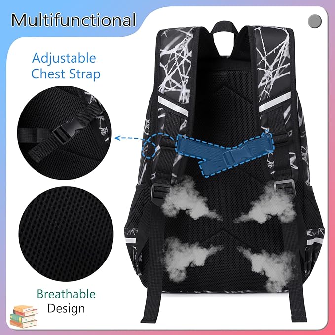 JIANYA Backpack for Boys, Kids Backpacks for School Elementary Childern's School Bag with Lunch Box, Black