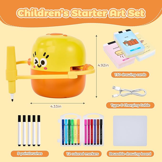 Drawing Robot for Kids, Interactive Educational Drawing Machine with Voice Interaction, Montessori Painting Learning Toy with 150 Word Cards, Birthday for Boys Girls 3 4 5 6 7 8