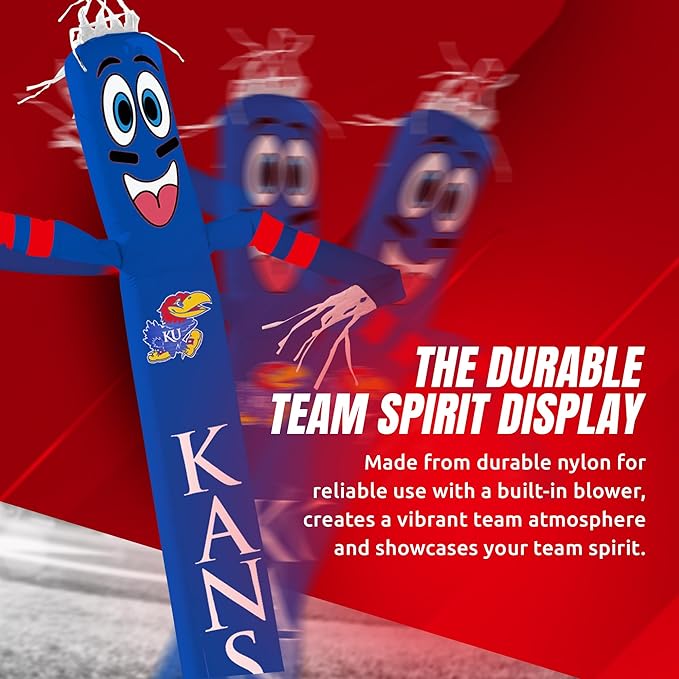NCAA Kansas (KU) Football Wacky Waving Inflatable Tube Guy with LED Lights & Built-in Blower - 6" x 36" x 96" Inflatable Tube Man Crazy Sports Fan Outdoor Party Decoration
