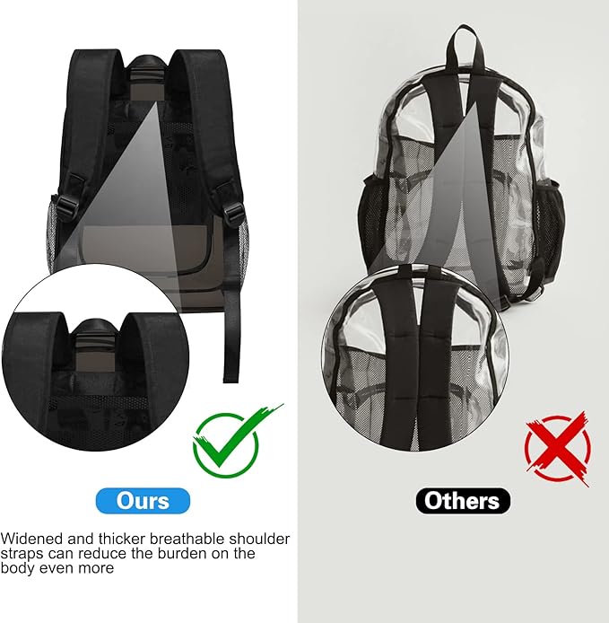 Clear Backpack Heavy Duty Transparent Backpack for Security Travel Work (Black)
