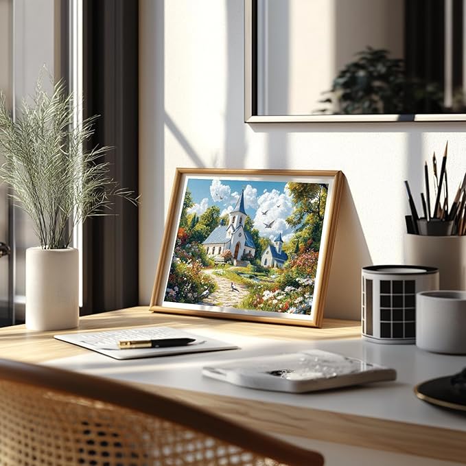 GLOBLELAND 300Pcs Garden Church Wooden Jigsaw Puzzles for Adults 11.22x15.16inch Religion Landscape Wood Puzzles Colorful Unique Shaped Wood Puzzles for Anniversary Holiday Birthday Gifts