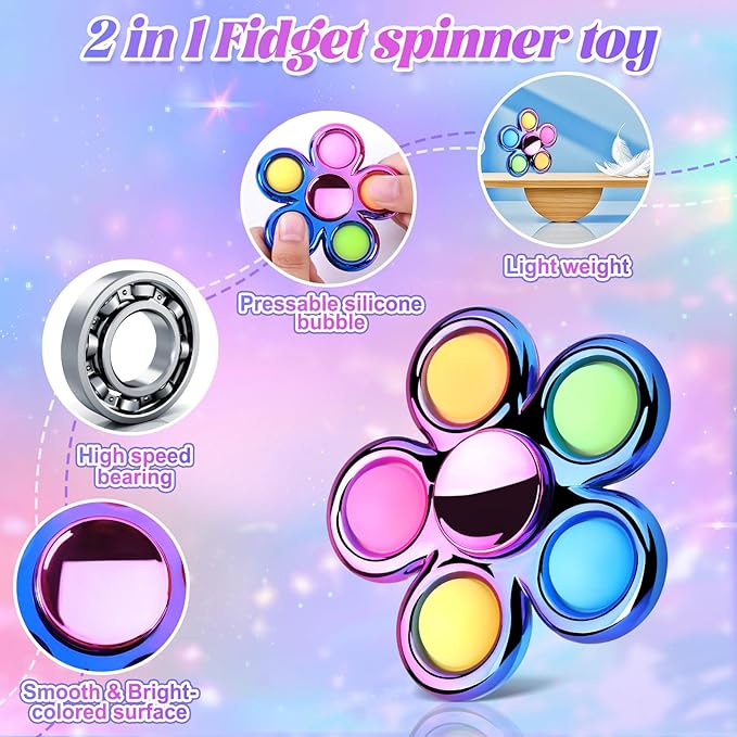 Pop Fidget Spinner Sensory Fidget Toys Adults Kids 4-8-12 with Autism ADHD, Anxiety Toys Stress Relief Teen Boy Gifts Birthday, Party Favors Classroom Return Carnival Prizes Goodie Bag Stuffers