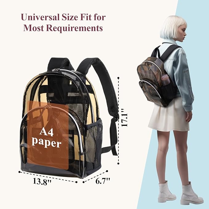 PACKISM Clear Backpack - 17 inch Heavy Duty Clear Backpacks for School, Large Transparent Bookbag for Students (Age 12+)