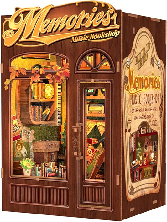 Fsolis Book Nook Kit, DIY Miniature House Kit, 3D Wooden Puzzles for Adults, 136 Pieces, Bookshelf Decor Mini Scale Model Boonook Craft, Gifts for Women Teenagers (Memories Music Bookshop)