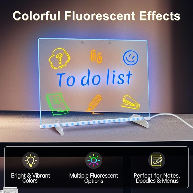 LED Note Board with 7 Colors, Includes Adapter, 13"x10" Led Drawing Board for Kids with Invisible Stand, Light Up Dry Erase Board with 7 Markers, Soft Cloth, Hanging Chain, Holiday Trend Gift