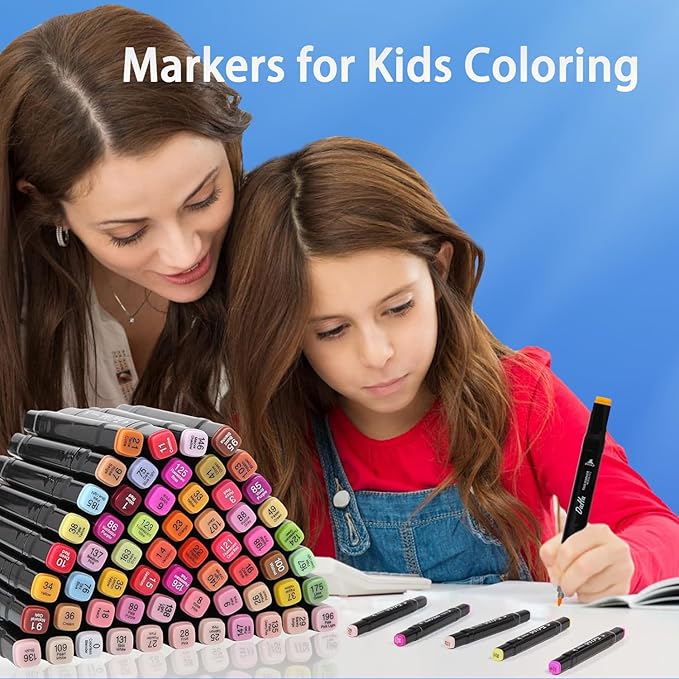 Alcohol Markers Sets,80 Colors Dual Tip Art Marker Pens with Portable Bag for Sketching,Drawing with Non-Blending,Coloring,Gifts for Artist, Adult,Kids.
