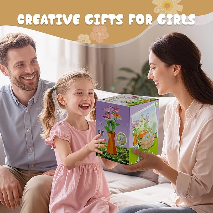 DIY Art Flower Toys Include Extra Accessories Set, Arts and Crafts Activity Kit for Kids Ages 3-12, Fabric Bouquet Craft for Toddler, Birthday Gifts for 3 4 5 6 7 8 9 10 11 12 Year Old Girls