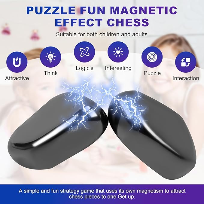 Magnet Game with 3 String, 24 Travel-Stones Magnetic Chess Game for Family & Party & Travel & Camping - Puzzle Strategy Games, Player Games for Kids & Adults (Age 9+)