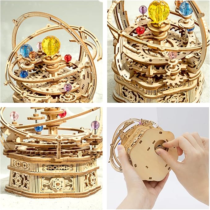 ROKR 3D Puzzles for Adults Orrery Music Box Wooden Model Building Set, DIY Wood Craft Kit Solar System Kit STEM Toys Gifts for Man/Woman