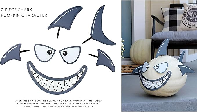 Decorae Pumpkin Kit Sets (Shark and Dinosaur Theme), 13 Reusable Metal Accessories for Halloween Fall Pumpkin Face Decorating
