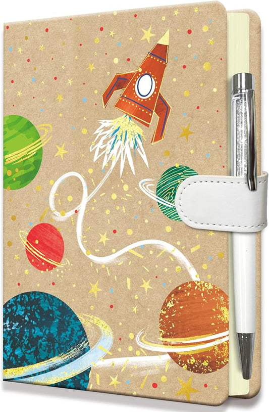 Rocket & Space Diary for Boys & Girls - Kids' Birthday Gift, Journal w/Pen & Magnetic Closure, 192-Page Lined Hardcover Notebook, 5.3"x7.5"