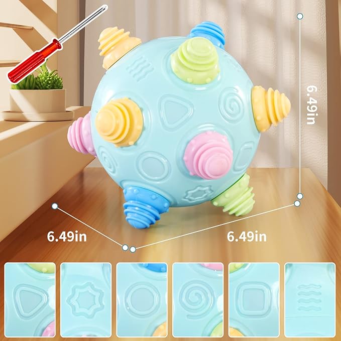 VANLINNY Toddlers Baby Music Shake Ball Toy Bumble Ball for Babies,Dancing Bumpy & Interactive Sounds Crawl Toy, Best Bouncing Sensory Learning Gift for 3+ Year Old Boys&Girls.
