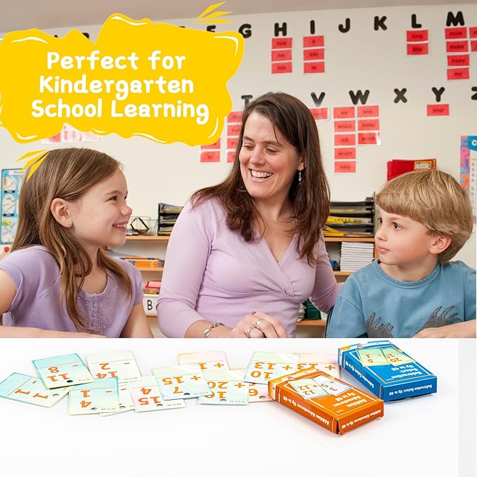 Addition and Subtraction Flash Cards, Math Facts Flashcards 1-20, Math Manipulatives Games for Kindergarten, 1st, 2nd, 3rd, 4th, 5th, 6th Grade Kids Ages 4-12