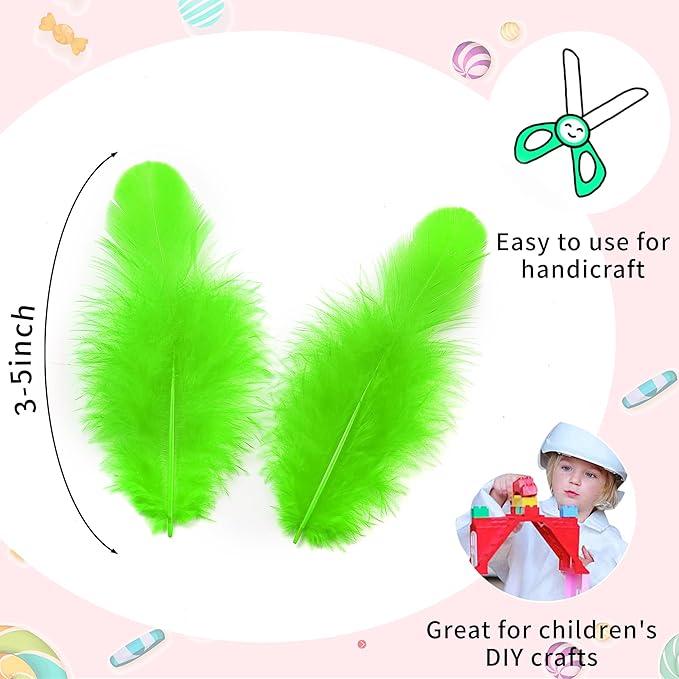 Soarer 300pcs Green Feathers for Crafts - 3-5inch Feathers Bulk for Wedding Home Party, Dream Catcher Supplies and DIY Crafts(Green)