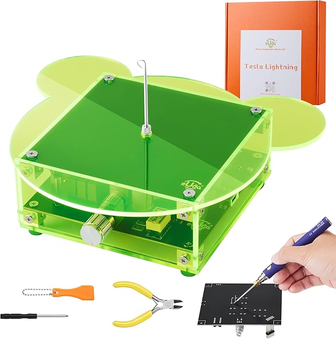 STEM DIY Toys Hand Soldering Electronic Tesla Lightning Kit|Science Craft Kit for Kids Ages 8-9-10-11-12-13-14-15+Years Old|Educational Gifts for Boys&Girls|Video Guide (Bear-Fluorescent Green)