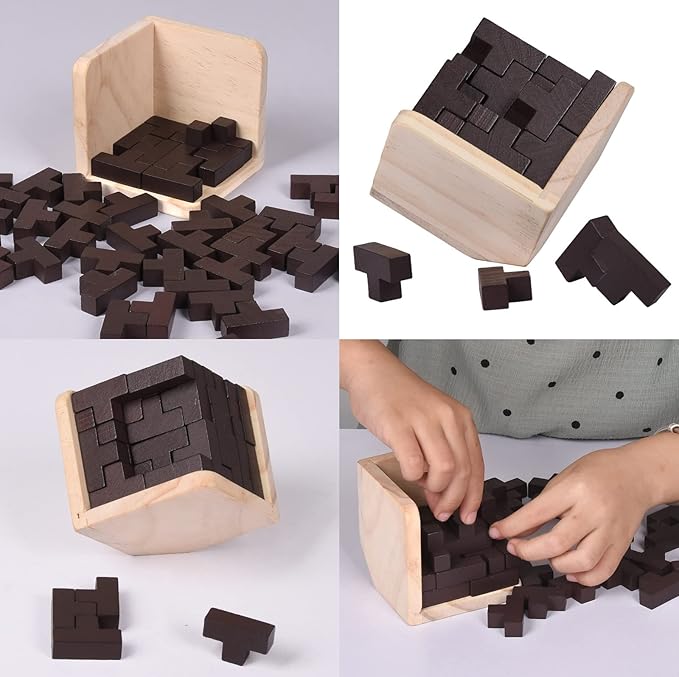 18 Pack Wooden Brain Teaser Puzzles Wooden Burr Puzzles Brain Teaser Puzzle with Gift Packing Box Magic Puzzle Games Toys for Kids and Adults by AHYUAN (Classical Wood)