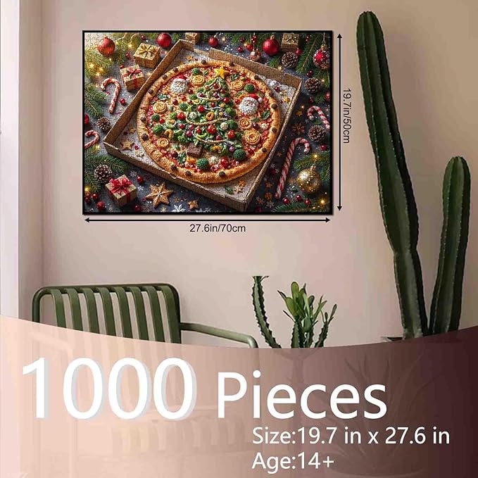 Christmas Feast 1000 Piece Jigsaw Puzzles for Adults Xmas Tree Pizza Painting Jigsaw Puzzle Santa Claus/Christmas Father Puzzles 20''x27”inch Candy Cane1000 Pieces Wall Decor Family Challenging Game