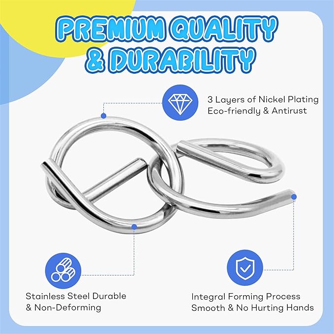 Metal Wire Puzzle Set,Brain Teaser Metals Puzzle ,Chinese Ring Magic Trick Toy for Party Favor Kids 7-14 and Adults Challenge (B(Metal))