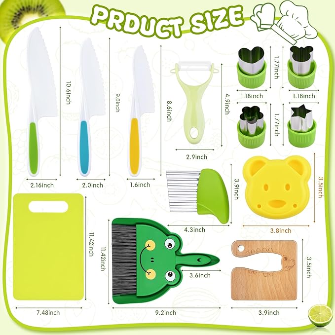 Montessori Kitchen Toys-14pcs Toddler Toys Kids Cooking Sets Real with Safe Knife Set Gift for 2-3-4-5-6-7-8 Years Old