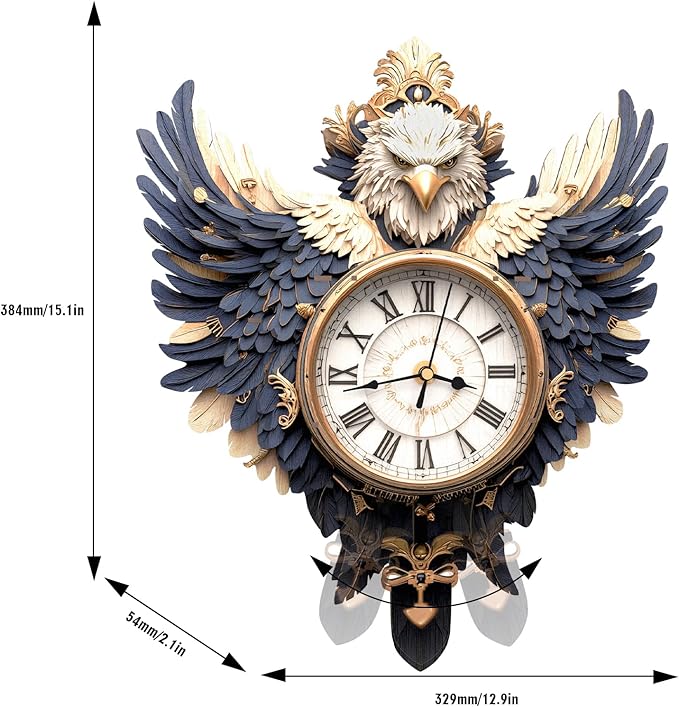 KAAYEE 3D Puzzle for Adult, Wooden Eagle Pendulum Clock Mechanical Model Kit, 33 PCS DIY Vintage Wall Clock Building Kit, Creative Craft Gift for Birthday Home Decor (Battery Not Included)