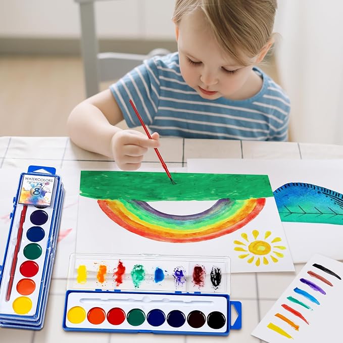 72 Pack Watercolor Paint Set Bulk,8 Colors Washable WaterColor Paint for Kids, Water Color Paint with Brushes, Ideal Gift for Party Favors, Art Supplies for School Classroom Home