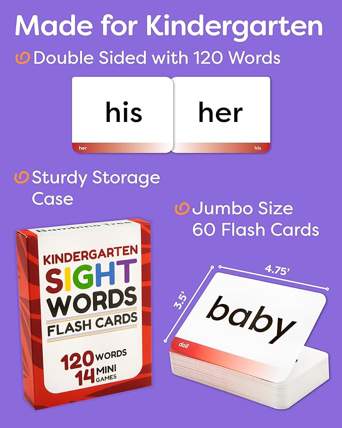 Sight Words Flash Cards Kindergarten - 120 High Frequency Words from Dolch's and Fry's Lists for 4-6 Years