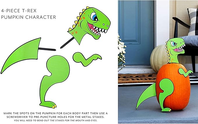 Decorae Pumpkin Kit Sets (Shark and Dinosaur Theme), 13 Reusable Metal Accessories for Halloween Fall Pumpkin Face Decorating