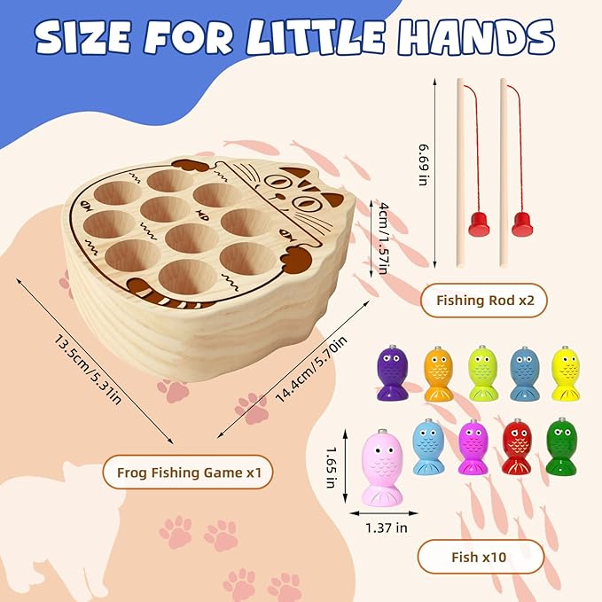 Wooden Magnetic Fishing Game for Toddlers 1-3, Montessori Sensory Busy Board Fine Motor Skills Toys for 1 2 3 Years Old Boys Girls