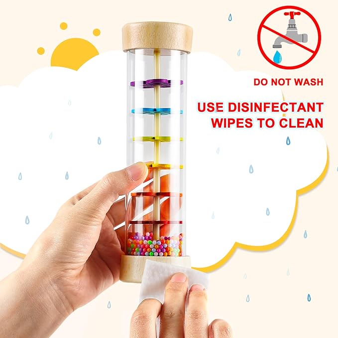 LOOIKOOS Rainmaker - 7 inch Wooden Rain Stick Montessori Toys for Babies 6-12 Months,Baby Rattle Shaker Sensory Developmental Toy,Raindrops Musical Instrument Baby Musical Toys for Baby 6 7 8 9