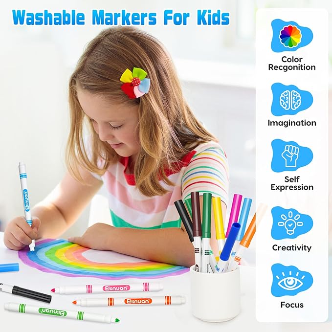 320 Count Washable Markers Bulk, 16 Assorted Colors, Colored Thin Marker with Conical Tip, Washable Markers for Kids, Bulk Marker for Classroom, School Art Supplies for Students Teachers