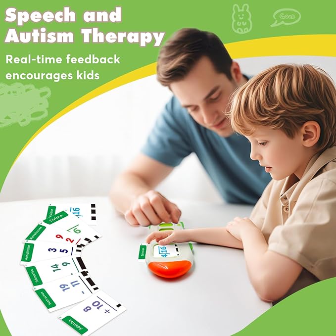 Alphabet Talking Flash Cards & Math Games for Kids 2-8, Speech Therapy Toys, ABC Learning Toys, 56 Math Flashcards & 106 CVC Word Games, Preschool Kindergarten Gifts for Boys & Girls