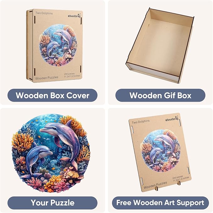 Wooden Puzzles for Adults, Dolphins World Wooden Jigsaw Puzzles 500pcs, 16.5x16.5in,Royal, Unique Shape Ocean Adult Puzzles,Irregular Wood Puzzles Creative Gift for Adults and Kids Family Game