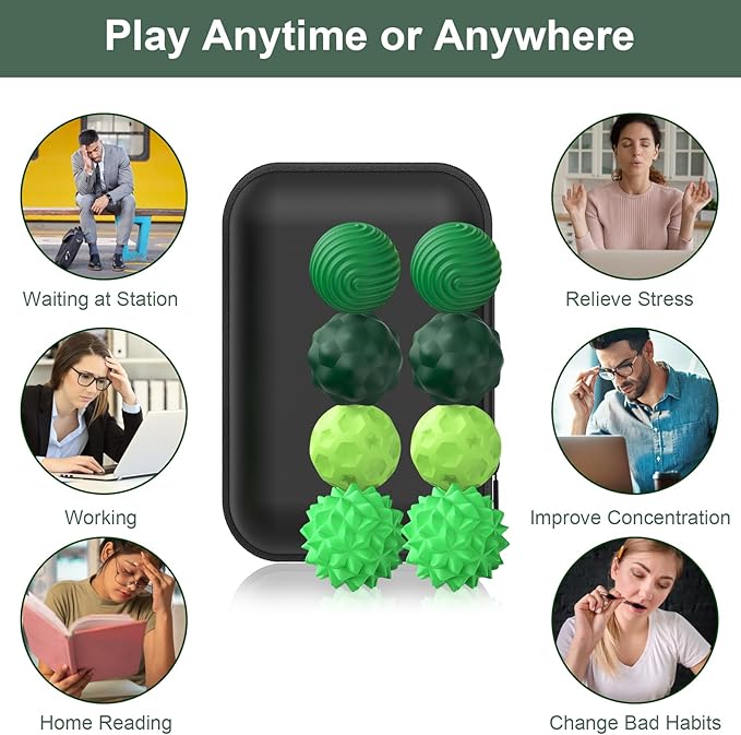BUSOHA Silicone Magnetic Fidget Balls - 8 Pack Silicone Stress Relief Balls Stone for Adults Sensory Travel Toys for Calming,Stress,Autism and ADHD,Gifts for Kids Girls Boys,Green